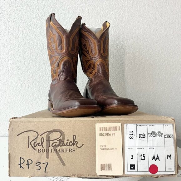NEW Rod Patrick Mens Cowboy Boots 15AAAA Perro Loco Brown Square Toe Western - Picture 11 of 12